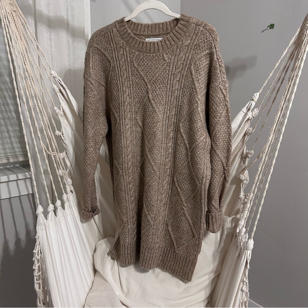 American Eagle Outfitters Taupe Cable Knit Sweater